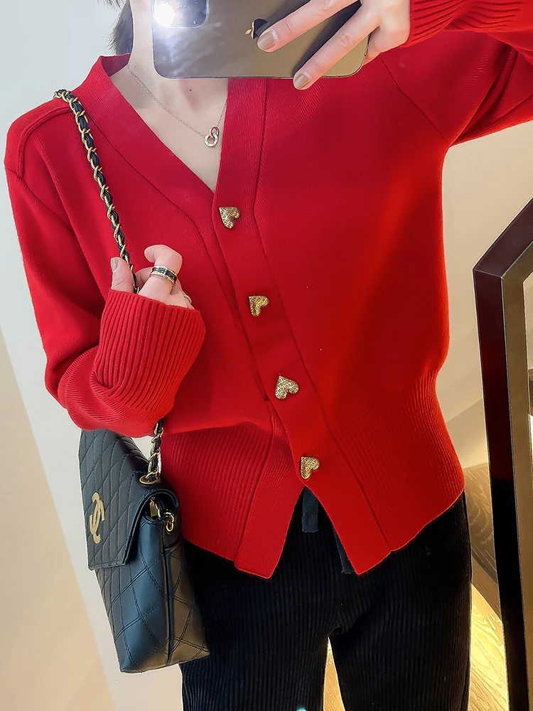 Women Cashmere Cardigans Sweater 2022 Spring Autumn Fashion V-neck Knitted Sweaters Ladies Top