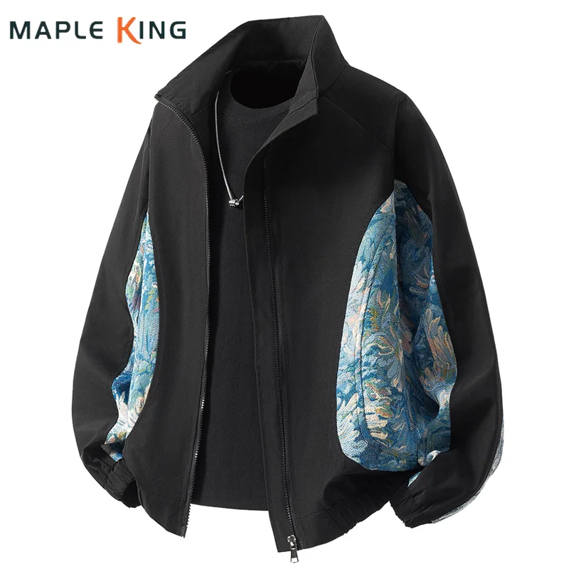 

Мужская куртка с цветочной вышивкой и пэчворком, высококачественная женская уличная одежда, винтажная одежда 2026, свободная куртка для мужчин