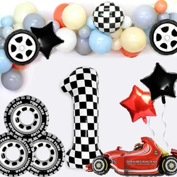 Globos de números de aluminio a cuadros para fiesta temática de coche de carreras, rueda de coche, globos de neumáticos, decoraciones de fórmula para cumpleaños y Baby Shower para niños