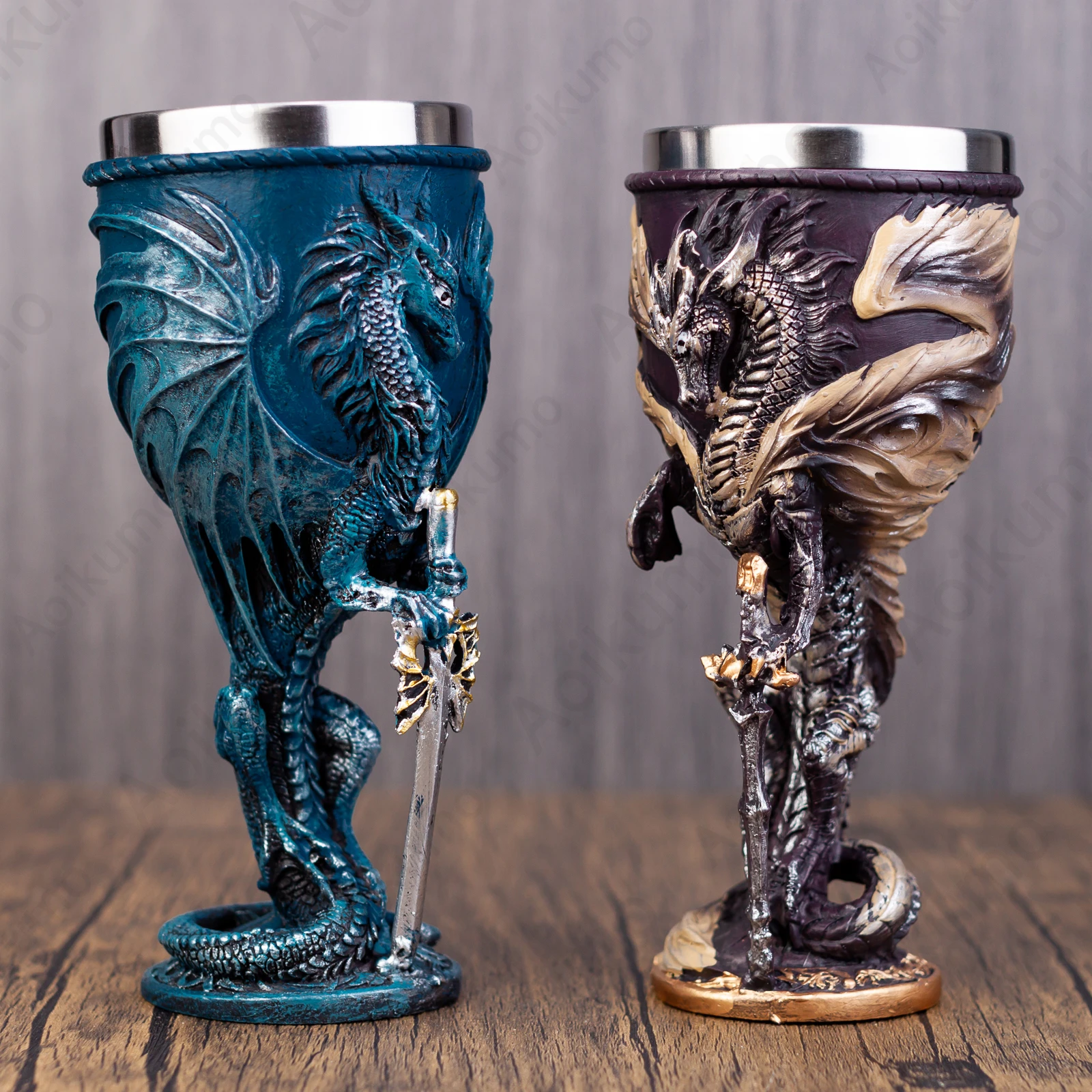 Sea Blade Dragon Goblet Stainless Steel Insert Wine Glass BEST Drachen Fantasy Trink Kelch Sea Blade Flame Blade Fantasy Chalice