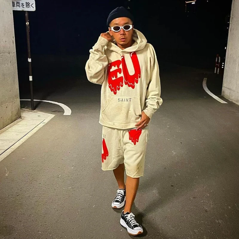 

Saint of Michael Retro Heart Dissolving Fce Hoodie High Street Sweatirt Men's Loose Fit Cotton Print Casual Hooded