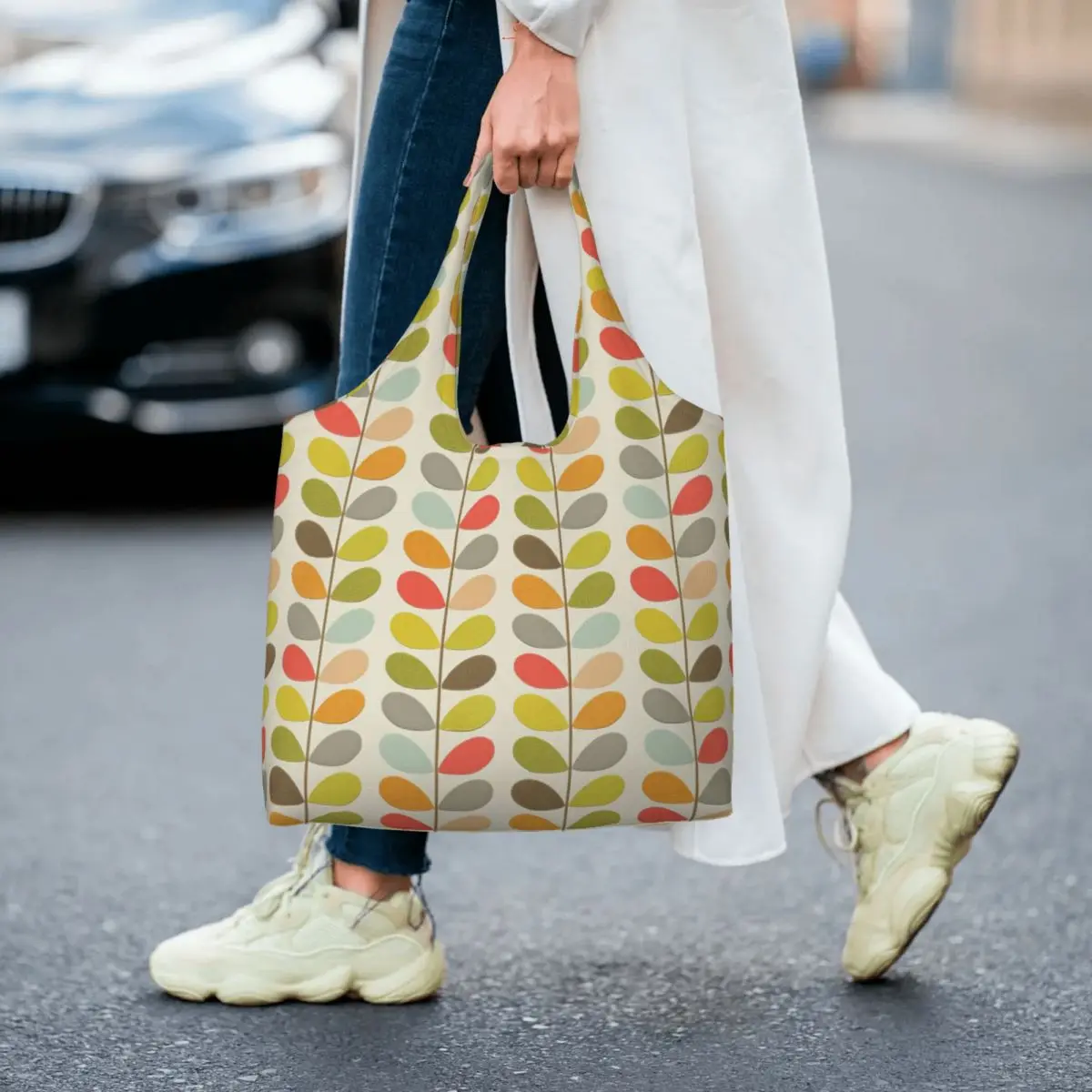 Orla Kiely-Sac à provisions en toile personnalisé, sac à provisions, fourre-tout initié, capacité lavable, fleurs scandinaves, multi-sac à main