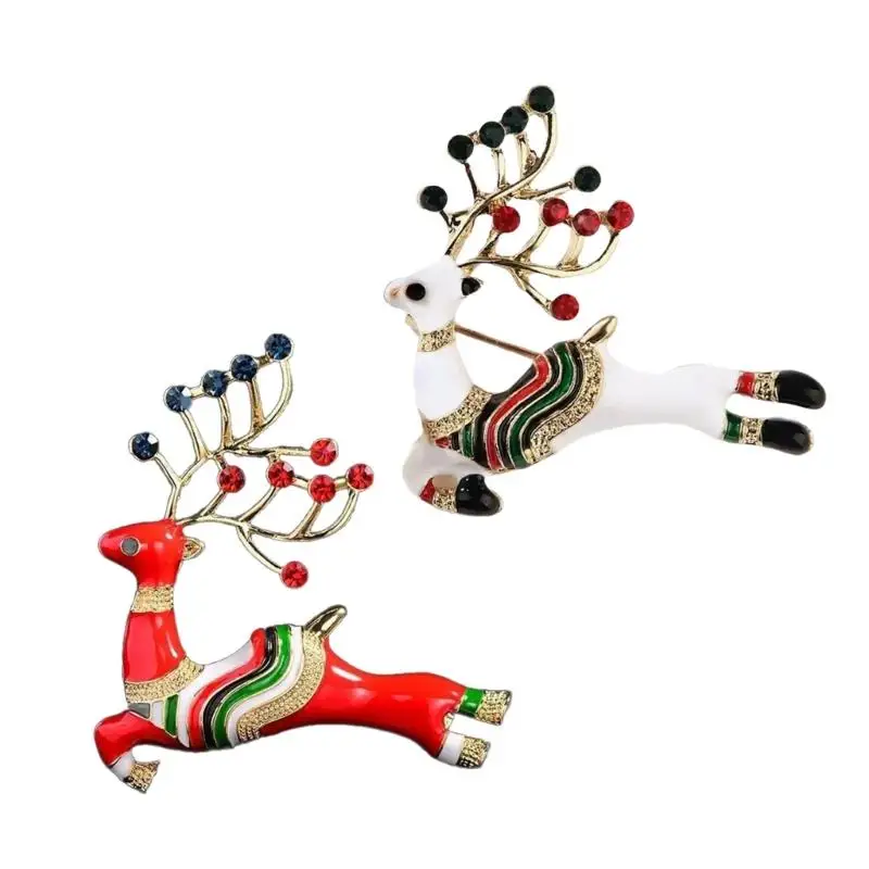 

E8BD Sparkling Rhinestones Reindeer Brooch Lapel Pin Safety Pin Women Breastpin Christmas Jewelry Accessory for Clothing