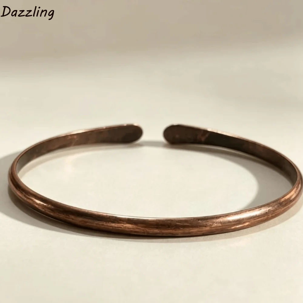 Retro Waterproof Copper Open Bracelets Adjustable Chunky Cuff Bangle Durable Vintage Wrist Band Daily Wear