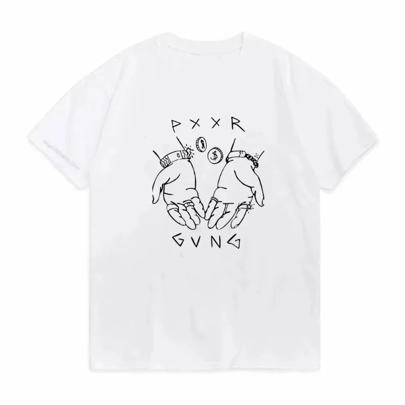 2025 نموذج جديد عصري Pxxr Gvng العائلة البيضاء تي شيرت س الرقبة التي شيرت الرجال القطن قصير الأكمام تي شيرت الصيف الجرافيك Te #2