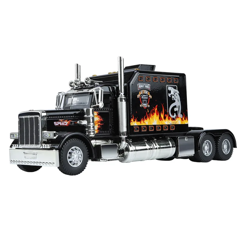 

Модель американского грузовика Peterbilt 389 в масштабе 1:24, литая под давлением, из сплава, с функцией отката, звуком и светом, игрушечная машинка для детей, подарок и декор для рабочего стола