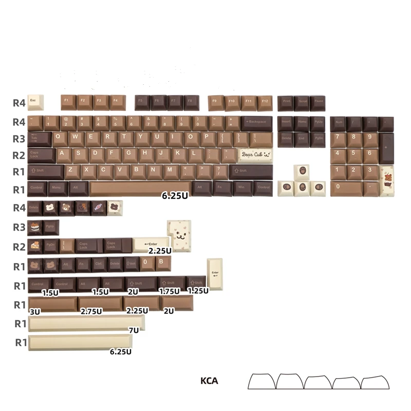 

140 Keys/set Little Bear Theme Keycaps PBT Dye Subbed Key Caps KCA Profile Keycap For Keychron 65% 75% Anne GH60 GK64 Poker