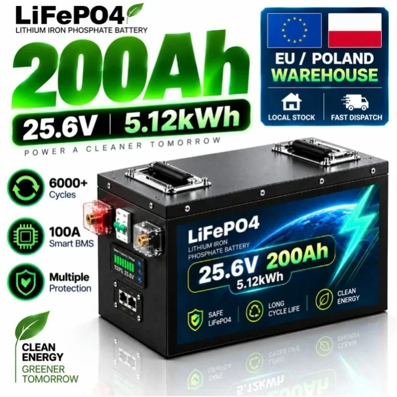 Bateria LiFePO4 12.8V 25.6V 51.2V 100Ah 120Ah 200Ah Litowo-żelazowo-fosforanowa bateria z inteligentnym systemem zarządzania baterią (BMS), ponad 6000 cykli głębokiego rozładowania, do magazynowania — 2