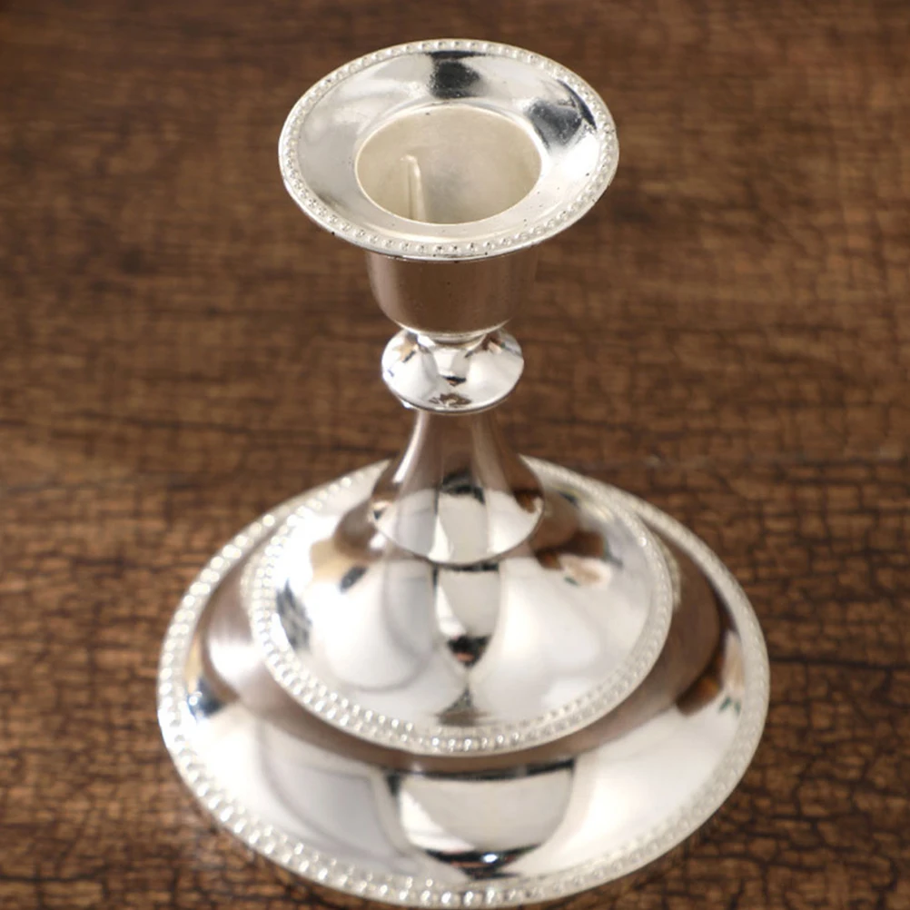 

2pcs European Style Holder Wedding Decor Dinner Party Alloy Taper Holders Desktop Centerpiece Silver Modern