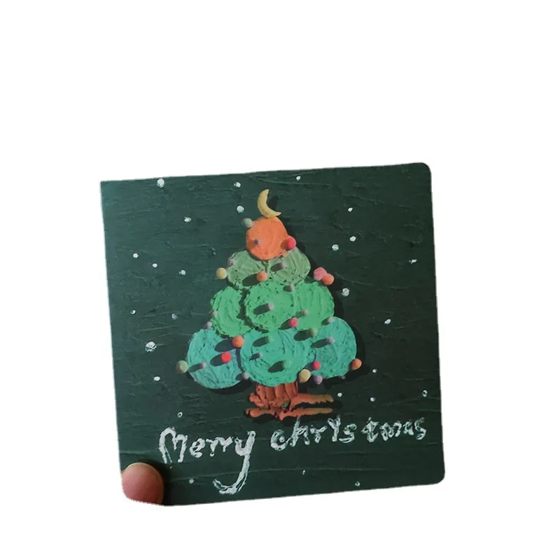 Merry Christmas Vintage Oil Painting Greeting Card With Envelope Birthday Wishing Thank You Letter Christmas Blessing Mini Card DIY Handwritten New