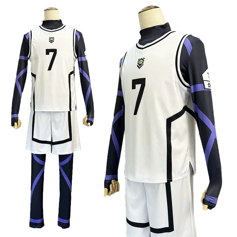 

FC6HOLOUN Blue Lock Anime Cosplay Costume Wig NAGI Bachira Isagi Barou White Football Training Uniform Daily Wear Rose Net @FC8！