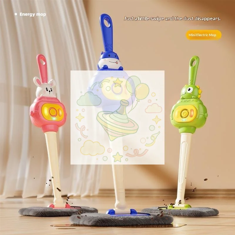 Simulation Pretend Play Cleaning Mop Toy for Kids with Light Sound Safe BPA Free Role Play Toy for Toddlers Boys Age 3+