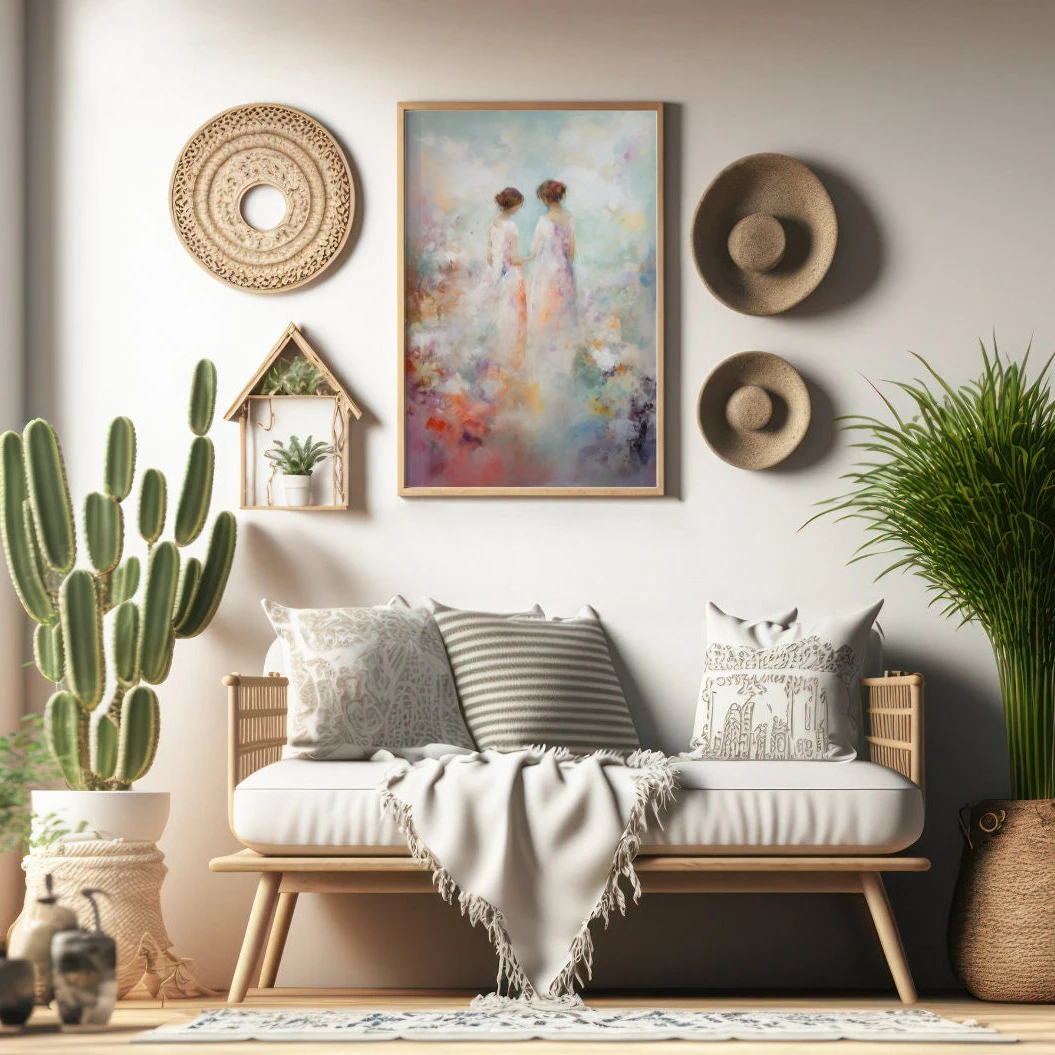 Lesbian Lovers Canvas Print Embracing Wall Art Sapphic WLW Art LGBT Modern Impressionist Boho Aesthetic Decor Home Living Room