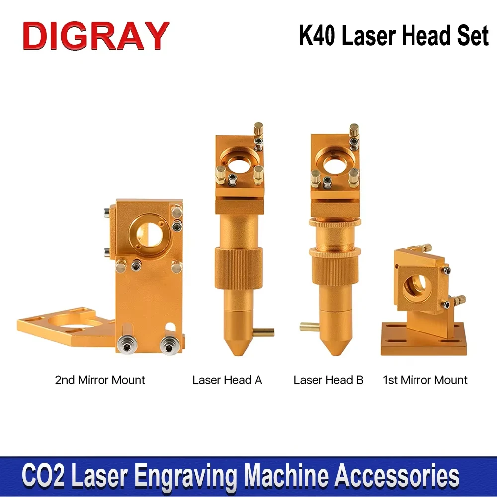 DIGRAY K Series CO2 Laser Head Set Dia12 / 20mm FL:50.8mm Lens Gold Color for 2030 4060 K40 Laser Engraving Cutting Machine