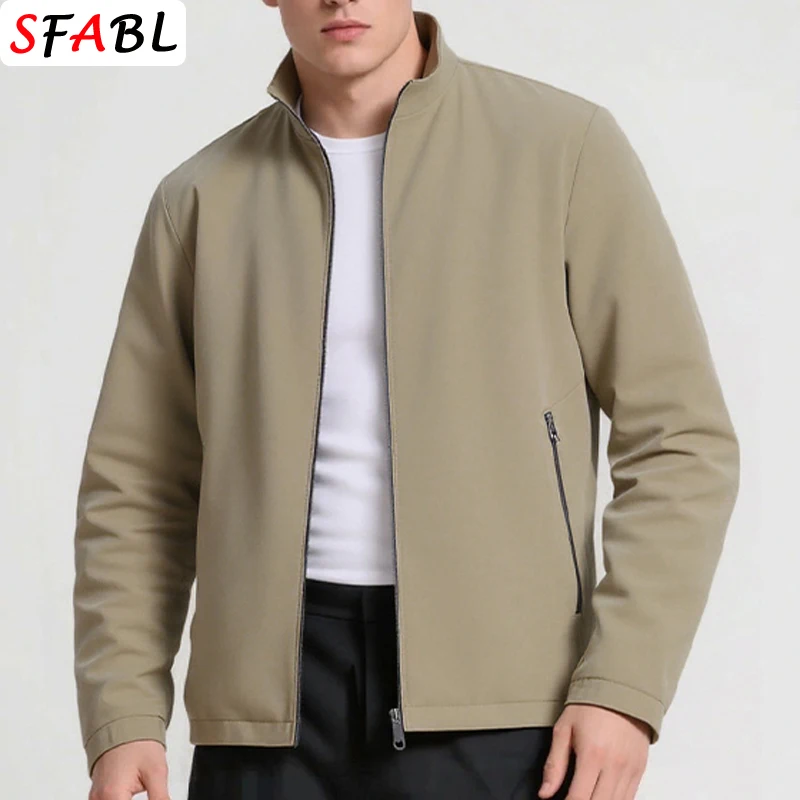 

Spring Autumn Men's Jackets Slim Fit Solid Color Jackets for Men Casual Luxury Full Zip Up Coats Male Outerwear Zipper Pockets