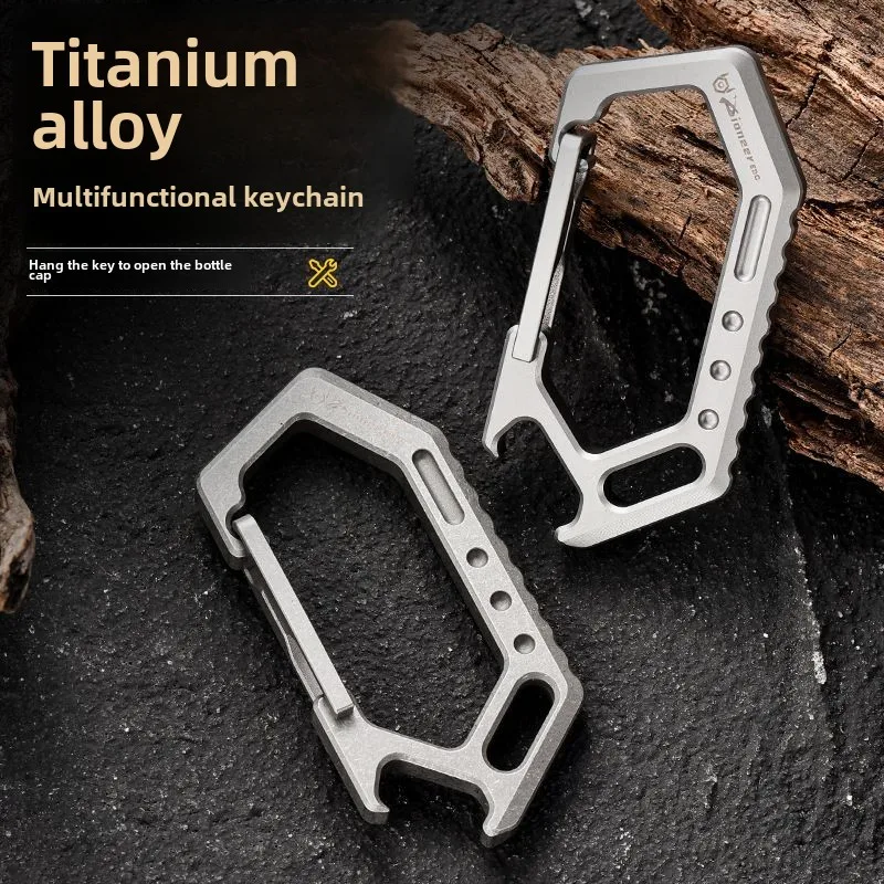 Titanium Alloy Keychain without Spring Outdoor Carabiner Mountaineering Multifunctional Bottle Opener Car Key Ring