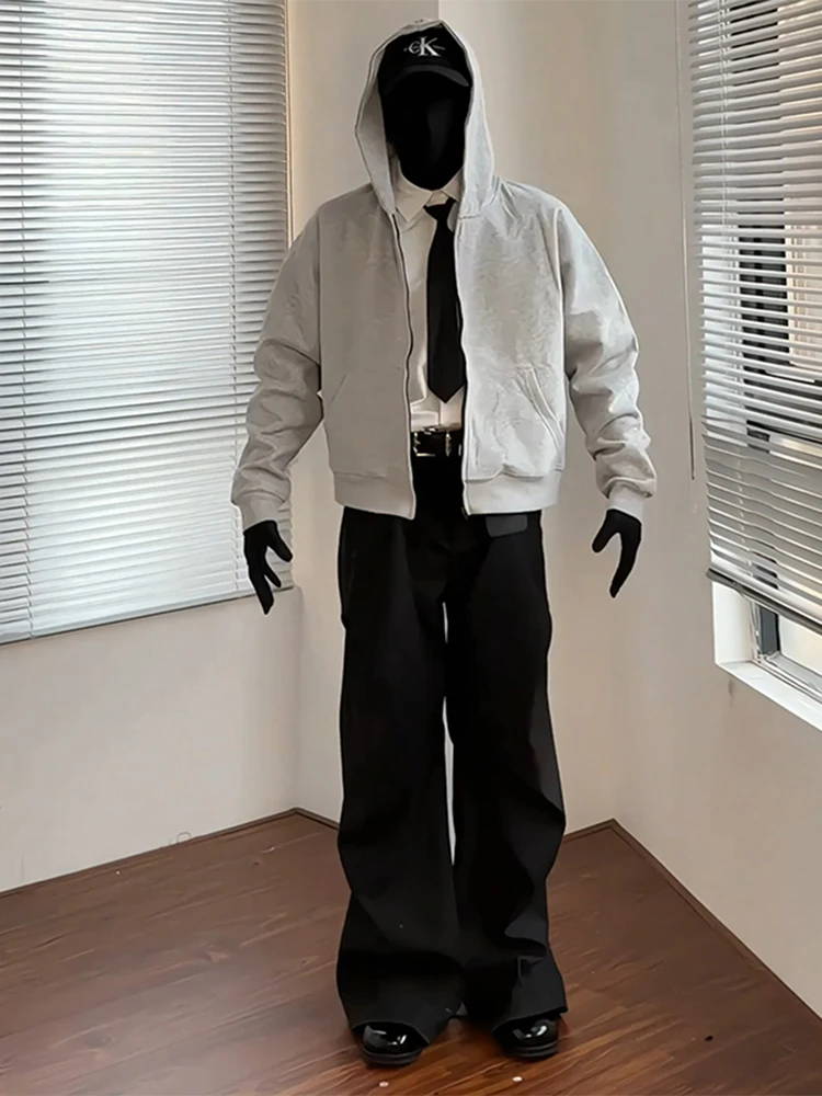 

Bla Folded Paratrooper Casual Pants Men's Cleanfit High Waist Wide Leg Straight Cut Leisure West Pants Spring Youth Faion