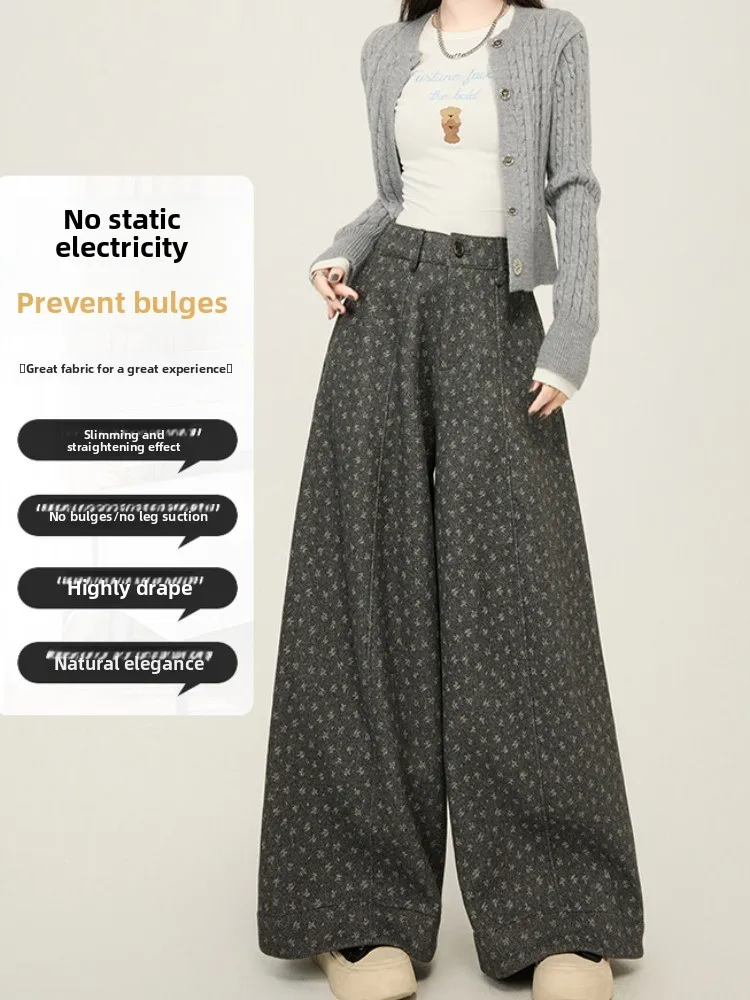 Unieke winter hoge taille gedrapeerde rechte pijpen broek Dames faionable wijde pijpen broek woon-werkverkeer Sle Koreaanse versie