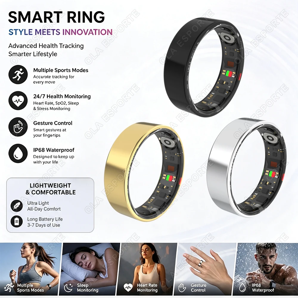 2026 New Smart Ring For Men Women Health Monitoring Heart Rate Blood Oxygen Sleep Calorie Exercise Record Fitness Smart Ring R12