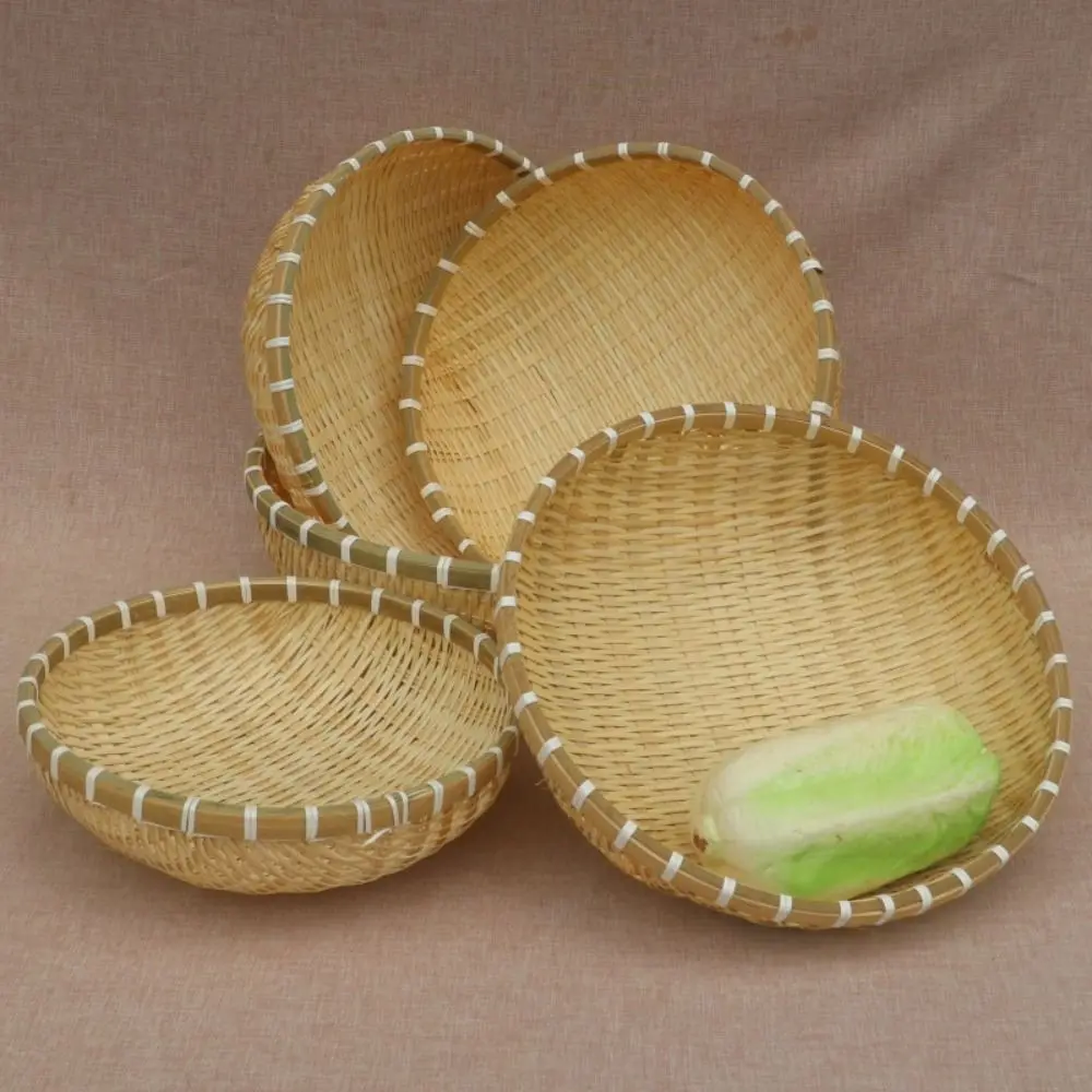 Natürlicher runder Obsts nackkorb pastoraler Stil exquisiter Aufbewahrung skorb handgemachter Bambus korb