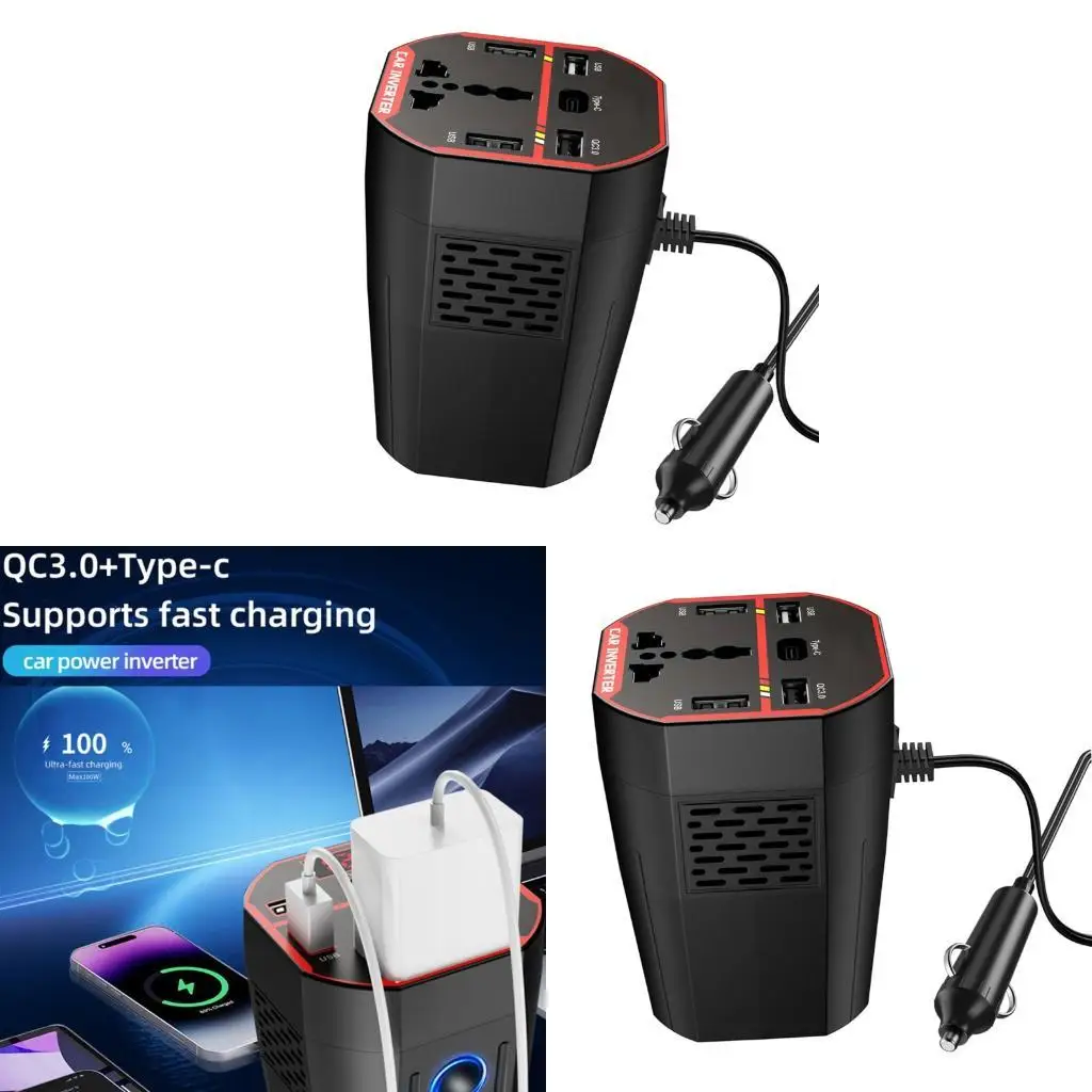 Universal 12V 24V To 220V Electricity Vehicle Power Inverter With LCD Display And Two USB Charging Ports  