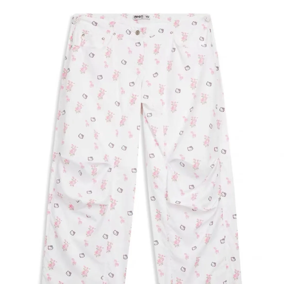 Miniso Hello Kitty Pants Korean Style Printed Cat Head Floral Loose Casual Niche Fashion Work Pants 2024 New Itemc