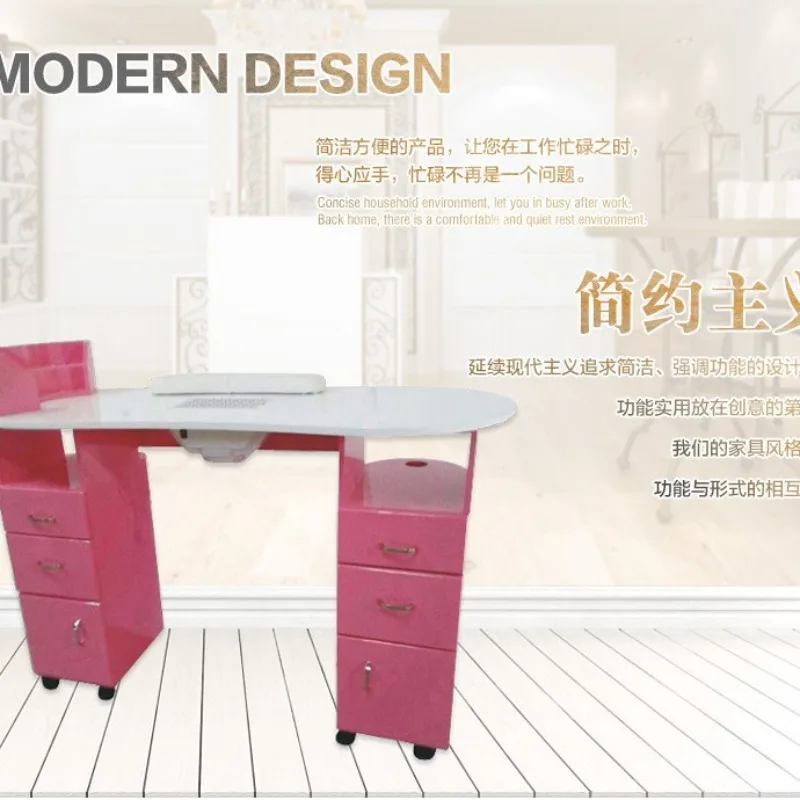 Simple spray paint with fan manicure table, movable hair and beauty salon reception desk with wheels, pink manicure table