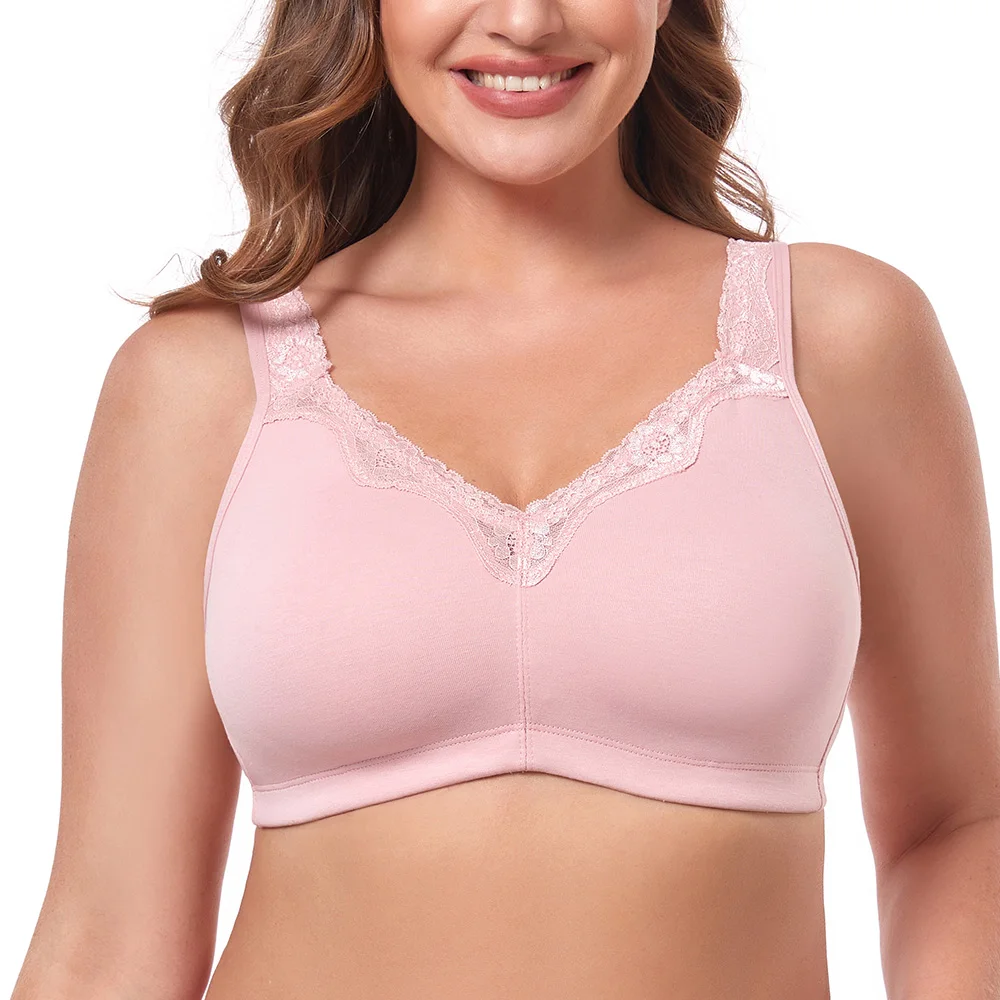 TELIMUSSTO Women's Floral Lace Cotton Bra Plus Size Wire-Free Non-Foam Comfort Wide Straps Full Coverage Sleep Underswear