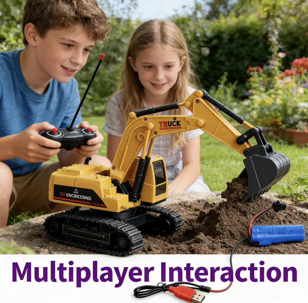 

Remote Control Alloy Excavator Toy Car for Kids with Sound Effect Electric Engineering Vehicle Gift for Children Birthday Festiv