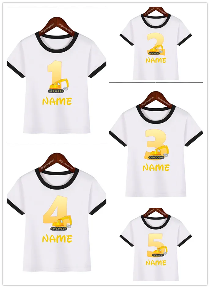 

T-Shirt Boys Funny Excavator Print Tshirt1-9 Birthday Numeral Print Toddler Tshirt Summer Cute kids Birthday Tshirt tops 25-36m