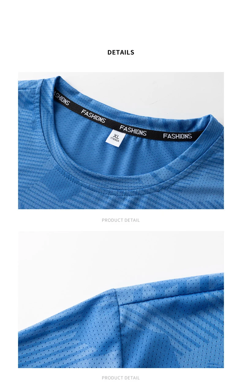 Männliches Lauf-T-Shirt, Sommer, atmungsaktiv, verschleißfest, Fitness-Sport-T-Shirt, Outdoor, leicht, Jogging, Fitnessstudio, Training, Sportbekleidung – Detail 15