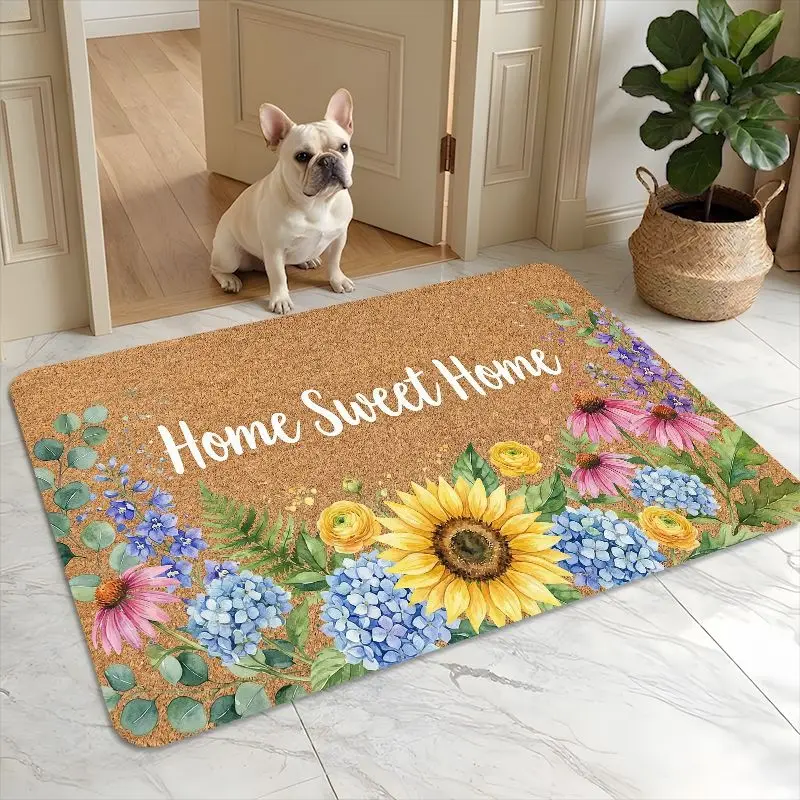 Striped Lemon Ciao Bella Quote Design Doormat Elegant Entry Rug Anti Slip Floor Mat For Mediterranean Style Front Door