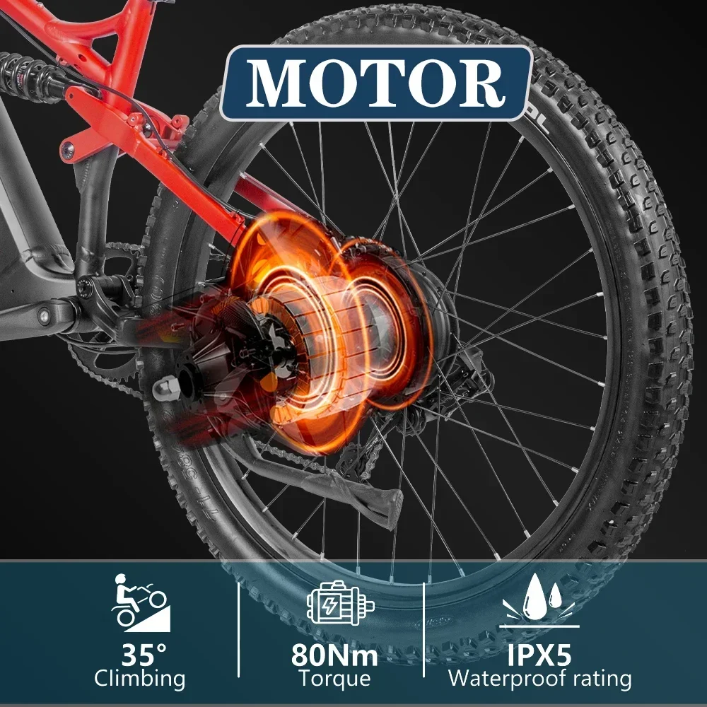 Electric Bike 1000W 48V 20AH Mountain Snow Electric Bicycle 27.5 Inch Tire Mid-mounted Shock Absorption Hydraulic Brake E-bike