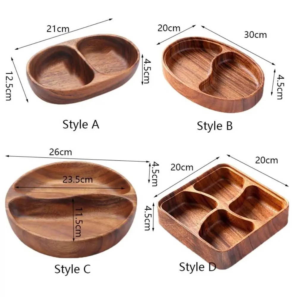 Plato de aperitivos de madera maciza con 2/4 rejillas, bandeja para tuercas de superficie lisa con forma de barco con compartimento, plato para servir irrompible para Hotel