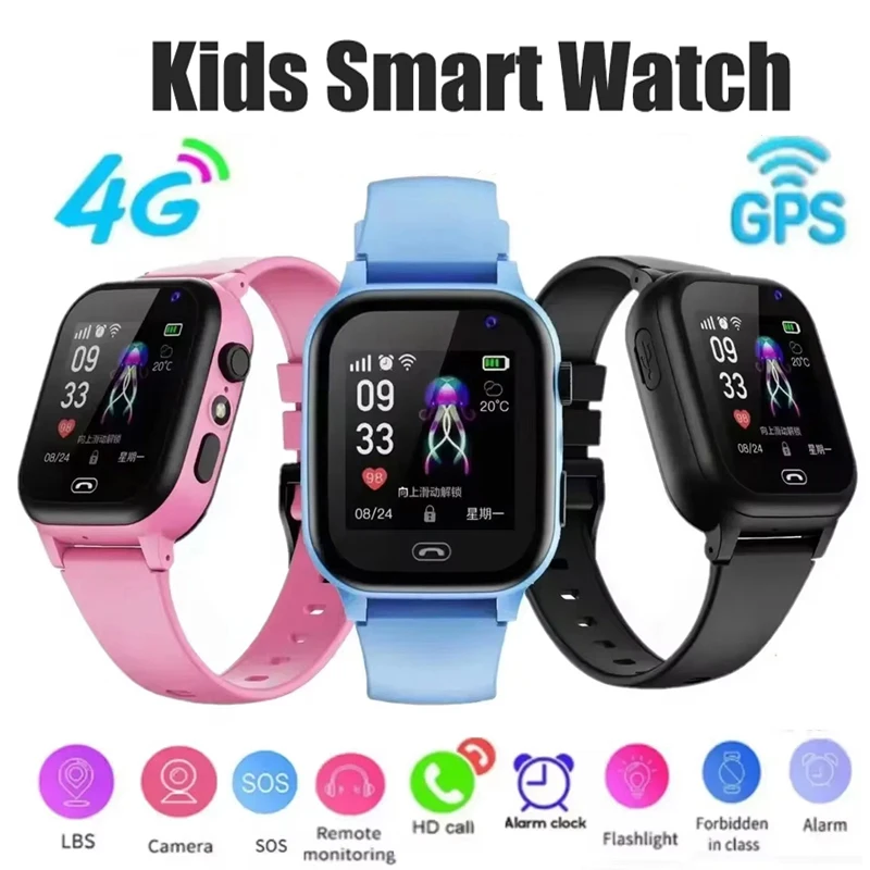 Kinder 4G Smart Watch SOS GPS Standort Video Anruf Sim Karte Kind SmartWatch Kamera Wasserdichte Upgrade Uhr Für Jungen mädchen