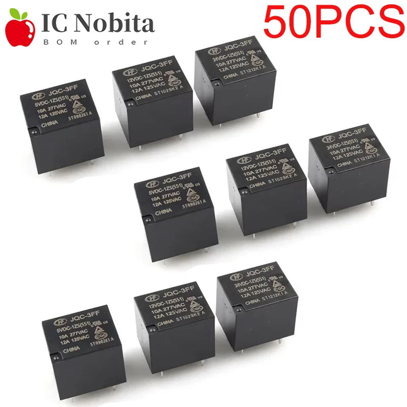 50PCS 10A Relay HF3FF-JQC-3FF-5VDC-1ZS 12VDC -1ZS 24VDC-1ZS(551) 5Pin DIP5 HF- JQC-3FF - 5V 9V 12V 24V DC Relays