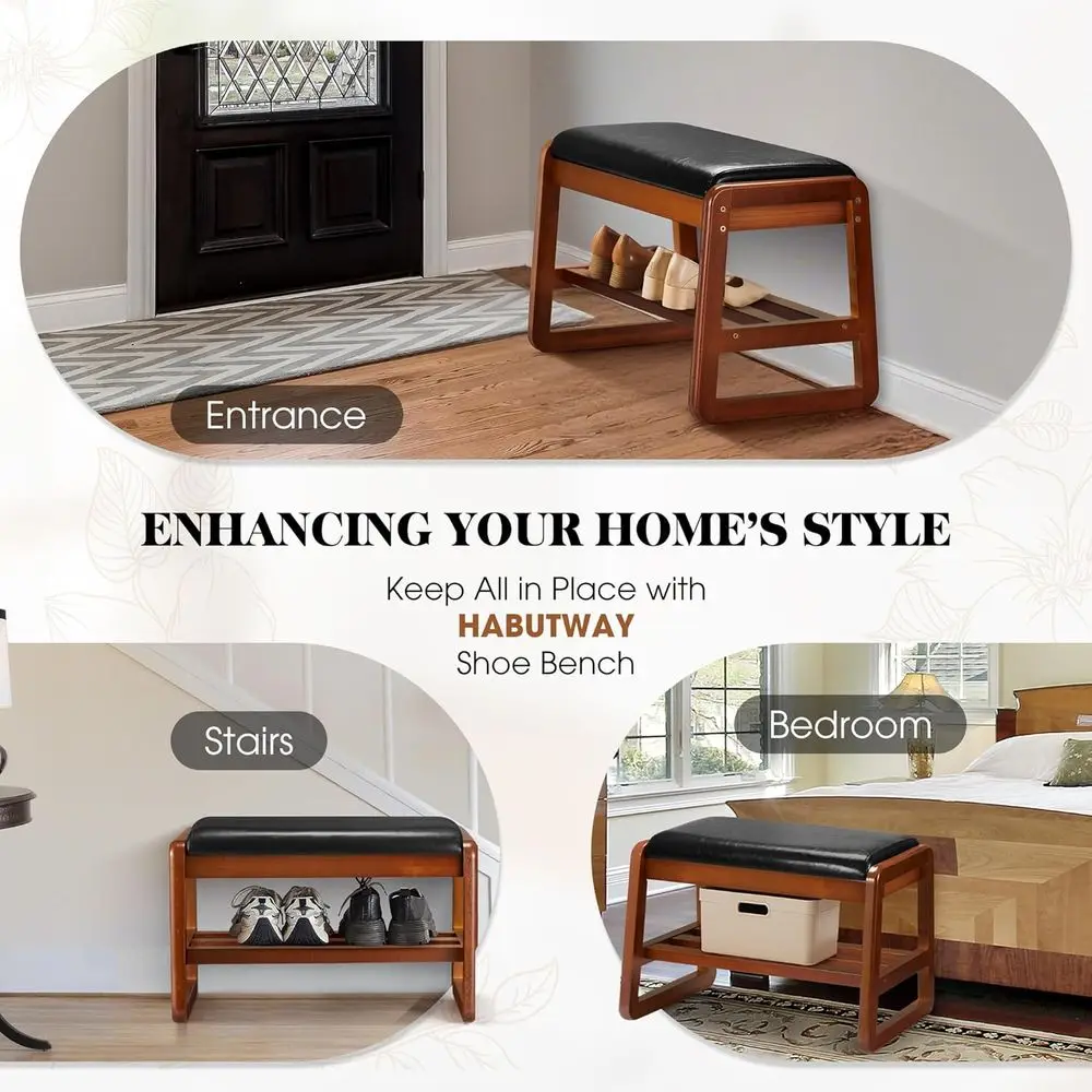 Black Flip-Top Shoe Rack with Cushion, 2-Tier Storage Bench for Entryway & Living Room, 21.65 Small