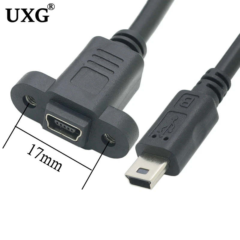 Micro Type USB USB 2.0 Male Connector to Type-c Mini USB 5pin Female Extension Cable Pitch 17mm With Screws Panel Mount Hole