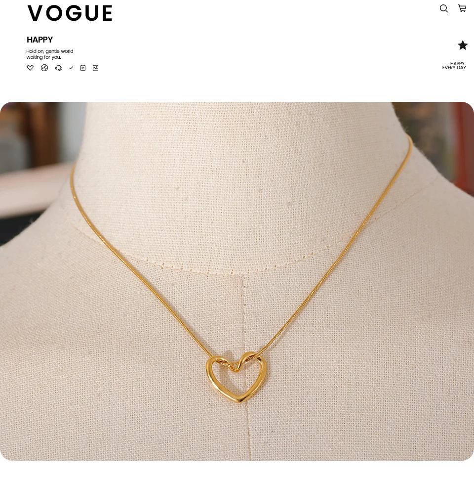 Yhpup Minimalistische goldene Edelstahl-Herz-Hohl-Anhänger-Halskette für Frauen, rostfrei, stilvoller Charm-Schmuck, Bijoux Femme – Detail 9