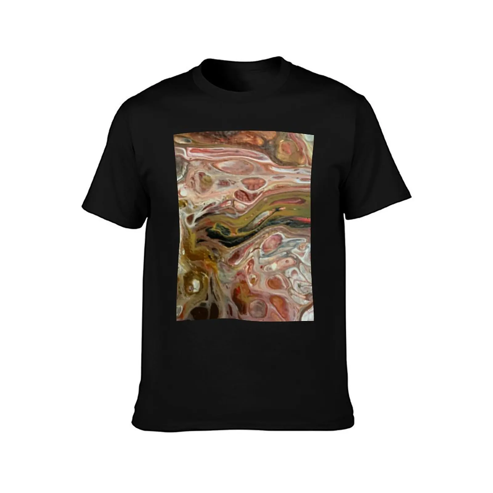 Red and Gold pour painting T-Shirt, Summer Casual Cotton Tee, Oversized Streetwear Tops, Vintage Graphic Print, Unisex Men Women