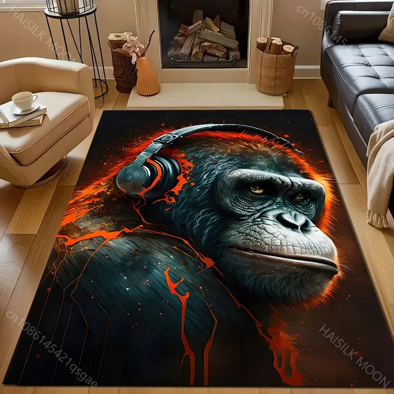Ape wearing headphones abstract art Pattern Rug Carpets for Bedroom Living Room Sofa Mat Creative Door Mat Cloakroom Home Decor
