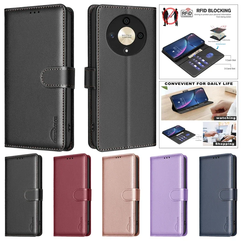 Wallet Leather Flip Cover for Honor Magic6 Lite X9b X8b X7b X7a X6a Magnetic Capa Card Pocket Phone Protective Case Coque