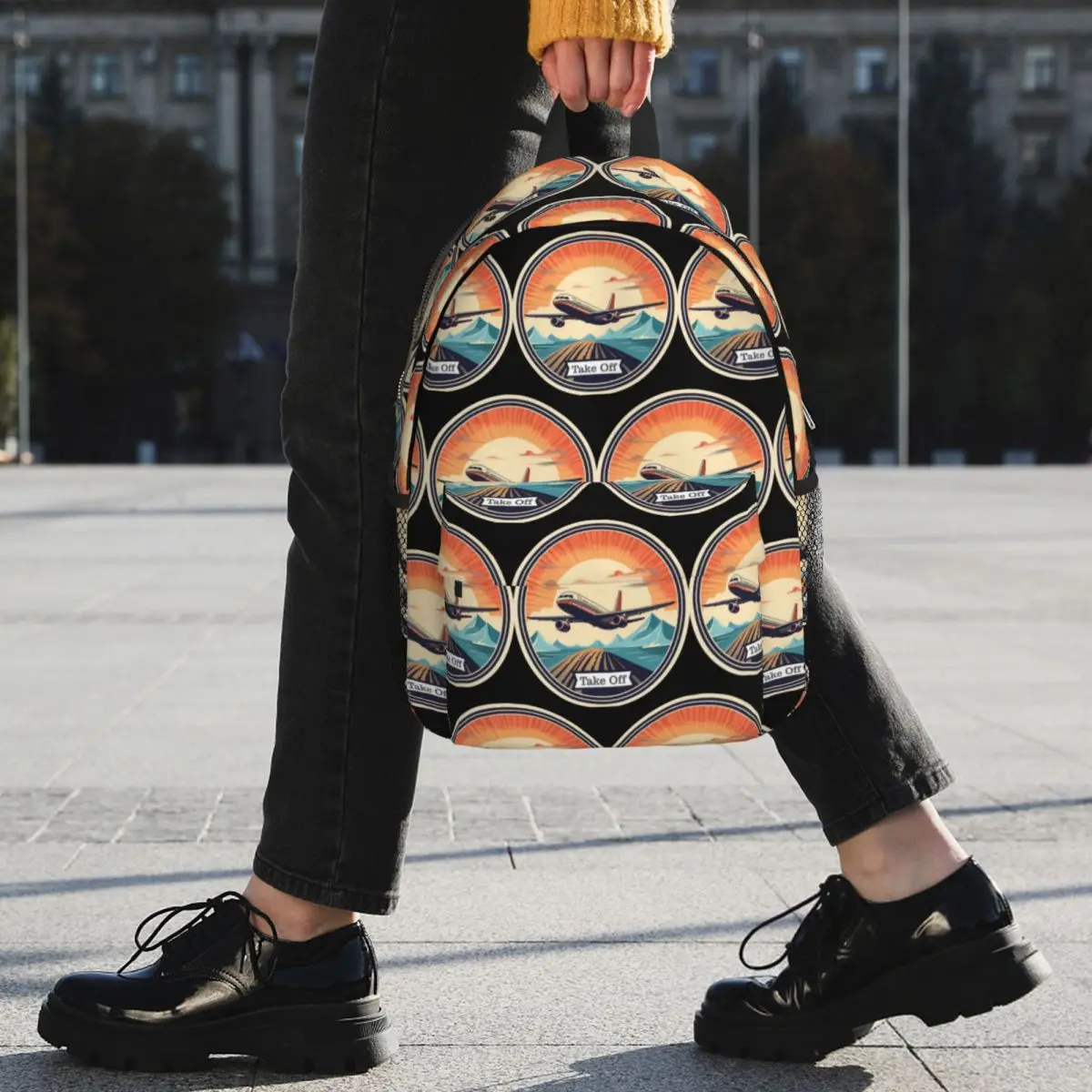 Vintage Airplane Taking Off Backpack Student BookBag Boys Girls School Bag Computer Shoulder Bags