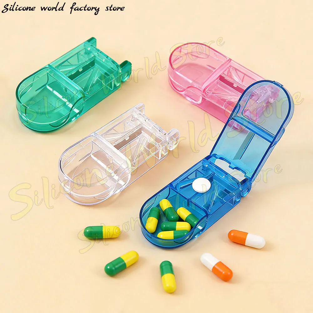 SW Portable Pill Cutting Box Medicine Dispenser Plastic Dustproof Pills Case Pill Storage Box Drug Box Tablet Cutter Splitter