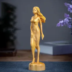 XS1512- 22 CM Beauty Boxwood Sculpture Beautiful Girl Figurine Mini Statue Birthday Gift