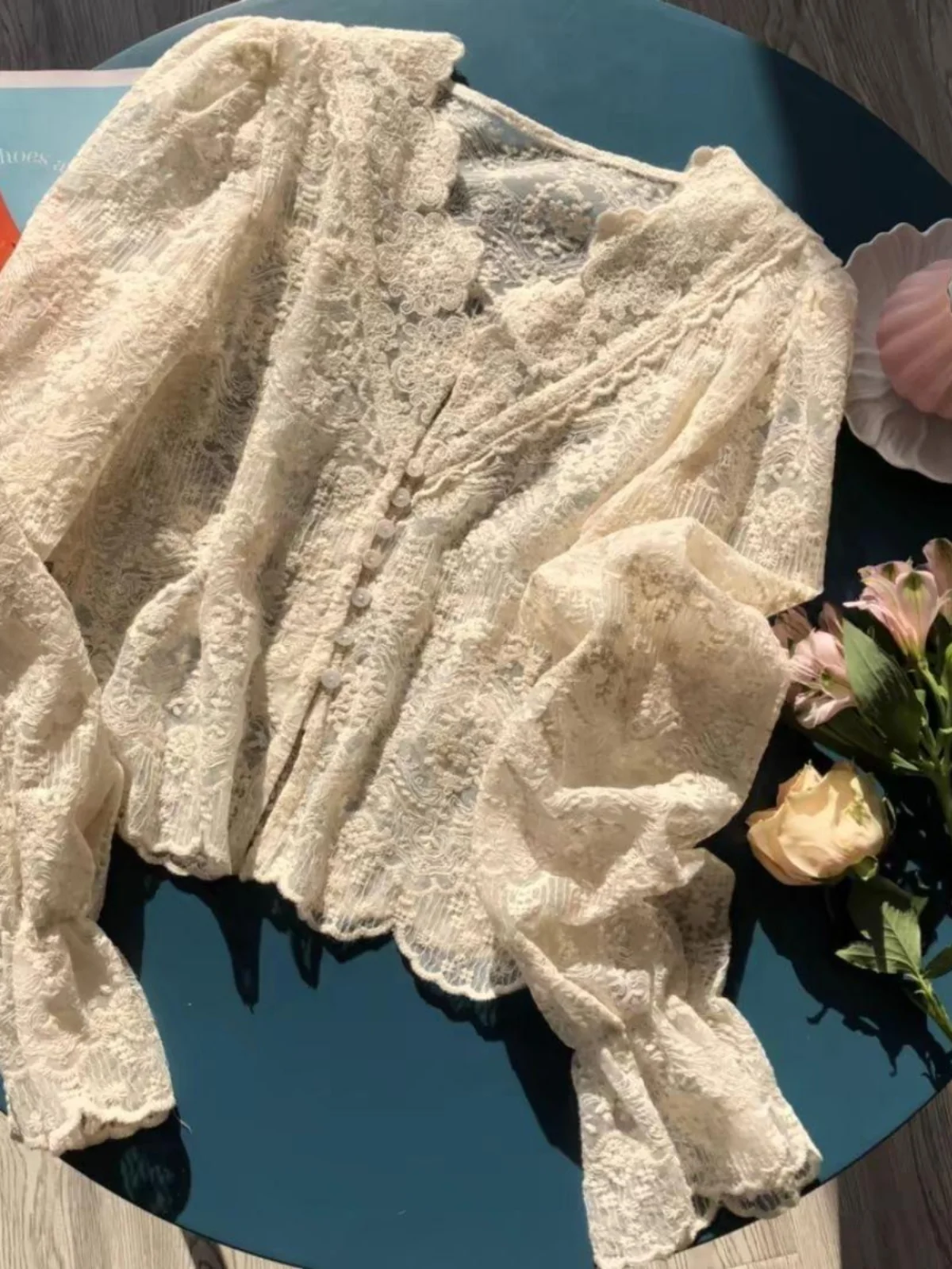 

Женский кардиган Ele Long Sve Lace, осенне-зимний, новый, сладкий, с вышивкой, тяжелая работа, открытый фасон