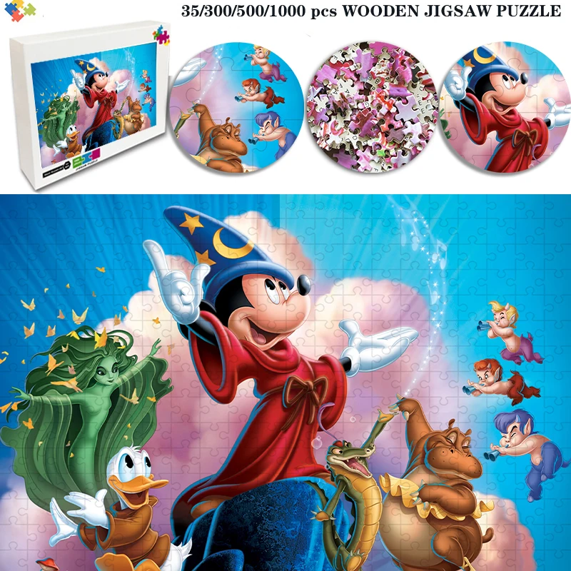 35/300/500/1000 Pcs Creative Diy Mini Wooden Puzzle Disney Mickey Mouse Jigsaw Puzzle Educational Toys for Kids Birthday Gifts