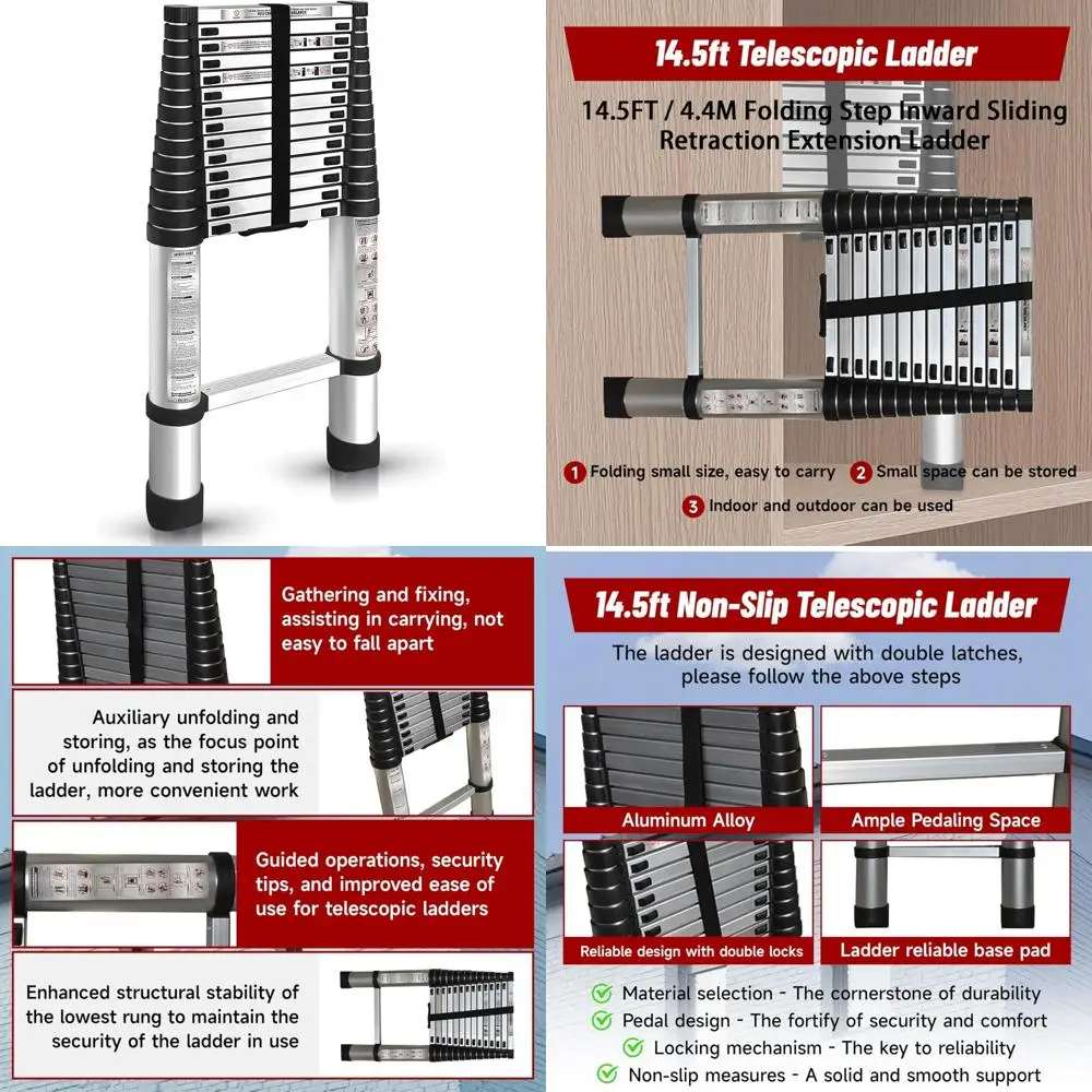 

Multi-Use Non-Slip Collapsible Telescoping Aluminum Ladder 14.5FT/4.4M for Home and Commercial Use