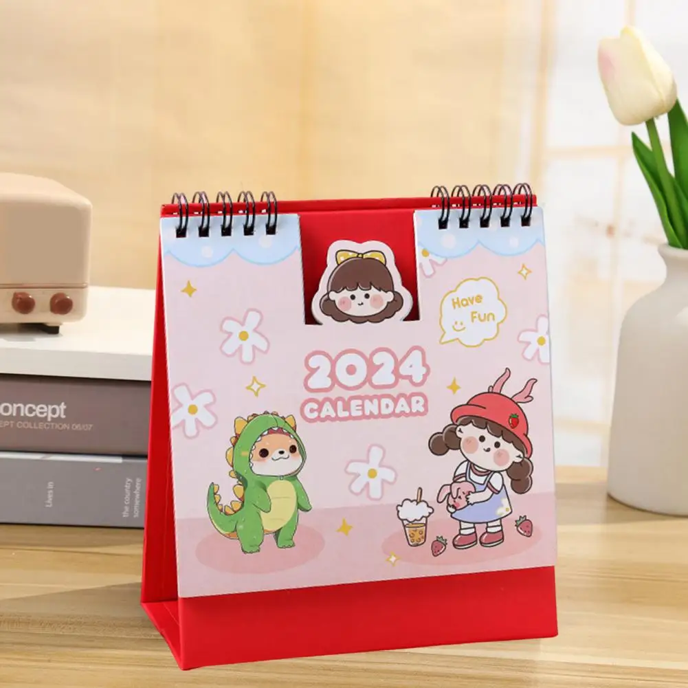 Calendario de escritorio con temática de dibujos animados 2024, Mini espiral, planificador de dibujos animados para la decoración del hogar y la Oficina, Agenda mensual Kawaii
