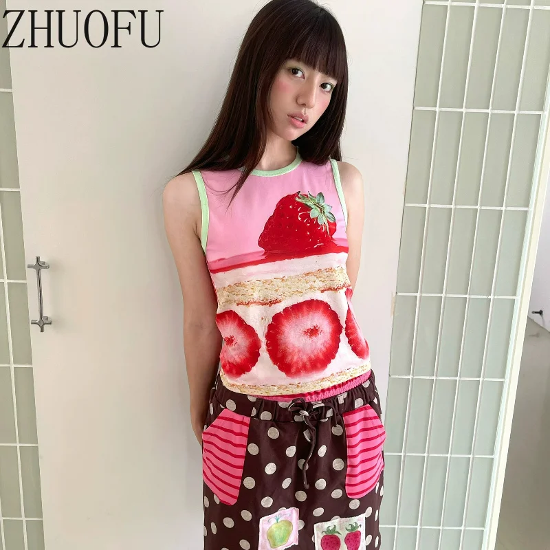 Original Japanese Design Fruit Print Women's Clothing 2026 Summer New Cute Versatile Age-reducing Quick-drying Vest Top Ladies